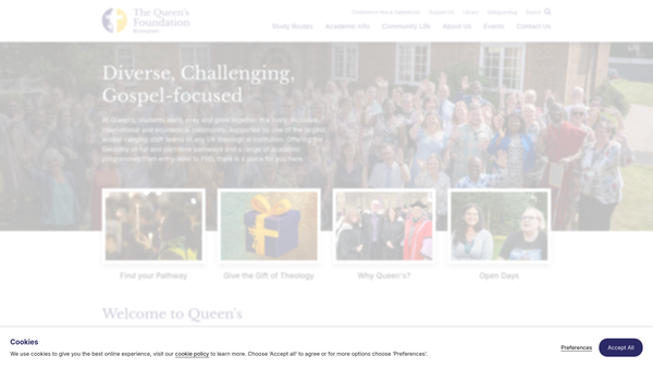 Screenshot of the The Queen's Foundation For Ecumenical Theological Education website