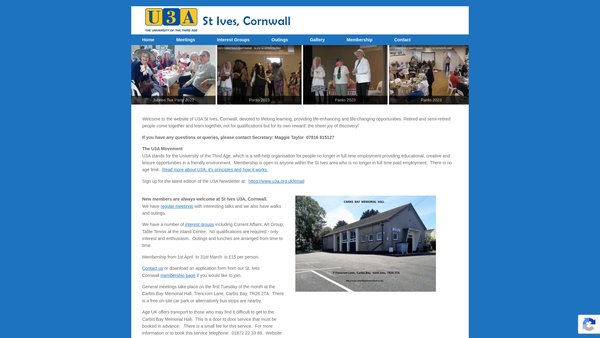 Screenshot of the The St Ives University Of The Third Age website