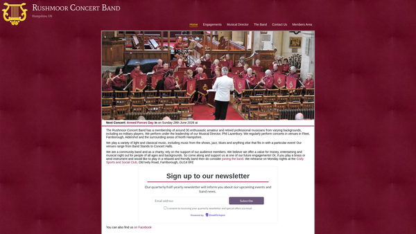 Screenshot of the Rushmoor Concert Band website