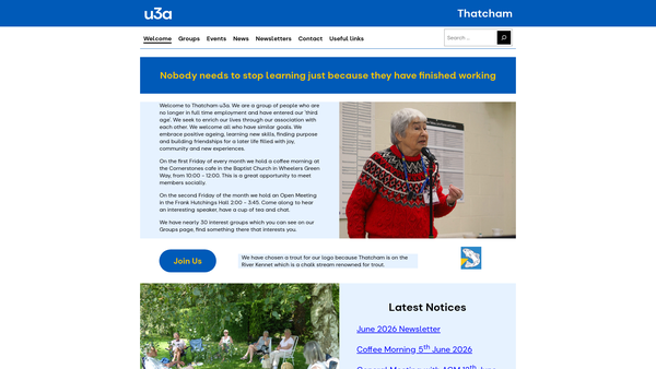 Screenshot of the Thatcham University Of The Third Age website