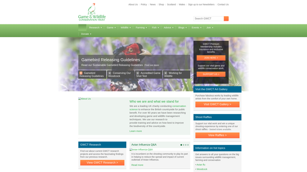 Screenshot of the The Game And Wildlife Conservation Trust website