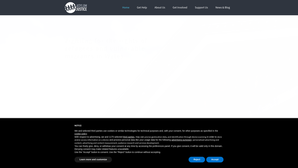 Screenshot of the Asylum Justice website