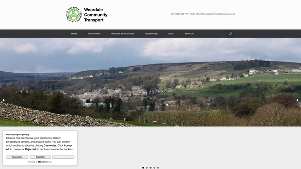 Screenshot of the Weardale Community Transport Limited website