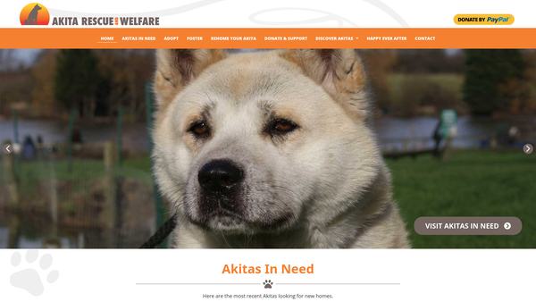 Screenshot of the The Akita Rescue And Welfare Trust (UK) website