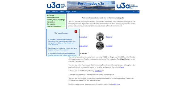 Screenshot of the Porthmadog U3A website