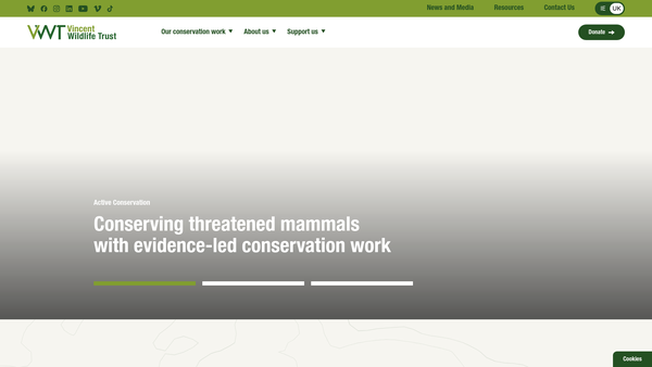 Screenshot of the The Vincent Wildlife Trust website