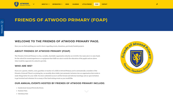 Screenshot of the Friends Of Atwood Primary website