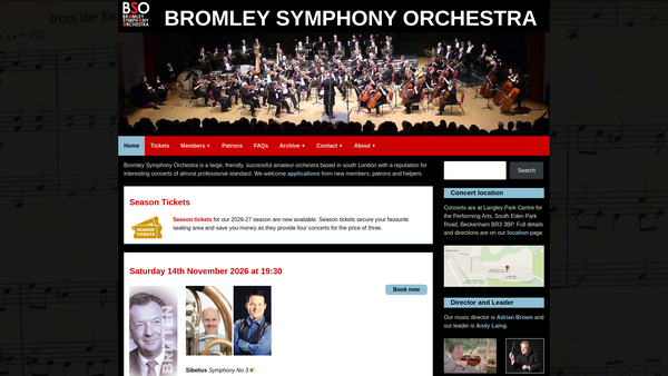Screenshot of the Bromley Symphony Orchestra website
