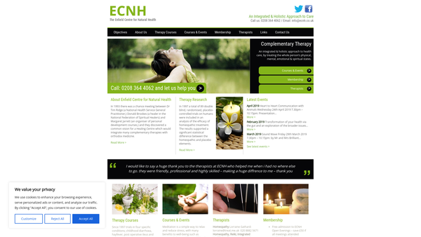 Screenshot of the Enfield Centre For Natural Health Limited website