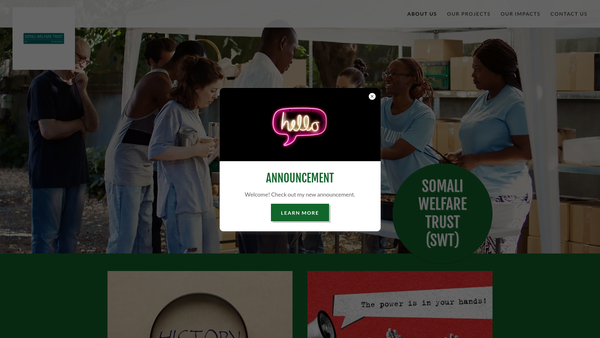 Screenshot of the Somali Welfare Trust website