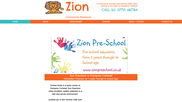 Screenshot of the Zion Community Pre-School website