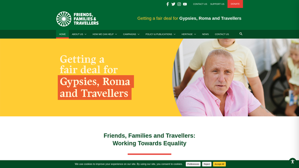 Screenshot of the Friends Families And Travellers website