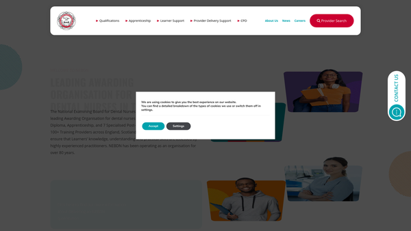 Screenshot of the National Examining Board For Dental Nurses website