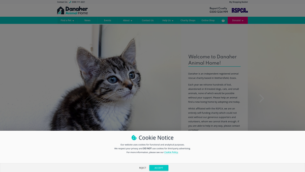 Screenshot of the The RSPCA Danaher Animal Home website