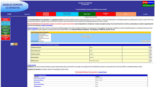 Screenshot of the Disabled Workers Co-Operative Limited website