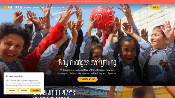 Screenshot of the Right To Play UK Limited website