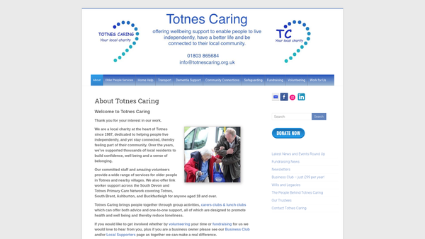 Screenshot of the Totnes Caring Ltd website