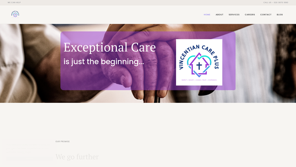 Screenshot of the Vincentian Care Plus website