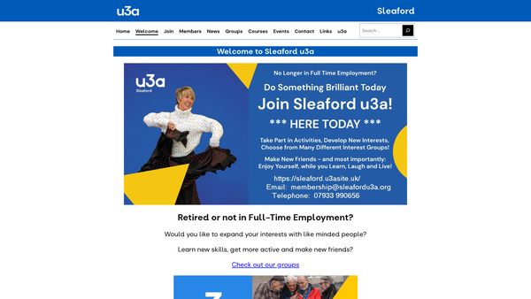 Screenshot of the Sleaford University Of The Third Age website