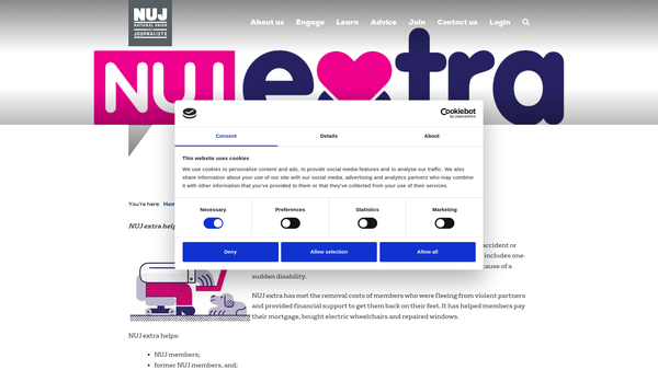 Screenshot of the Nuj Extra website