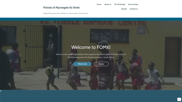 Screenshot of the Friends of Mponegele Ke Itirele website