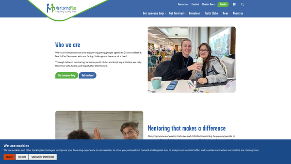 Screenshot of the Mentoring Plus Bath And North East Somerset website
