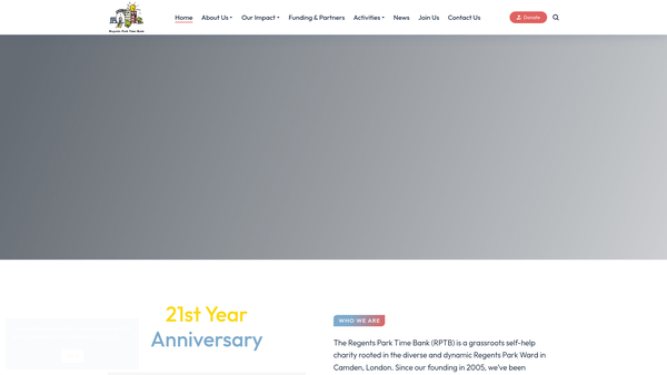 Screenshot of the Regents Park Time Bank website