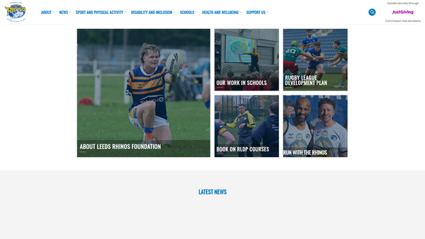 Screenshot of the Leeds Rugby Foundation website
