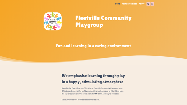 Screenshot of the Fleetville Community Playgroup website