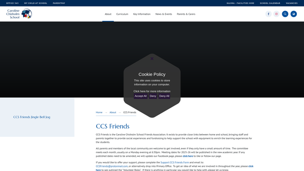 Screenshot of the Caroline Chisholm School Friends Association website