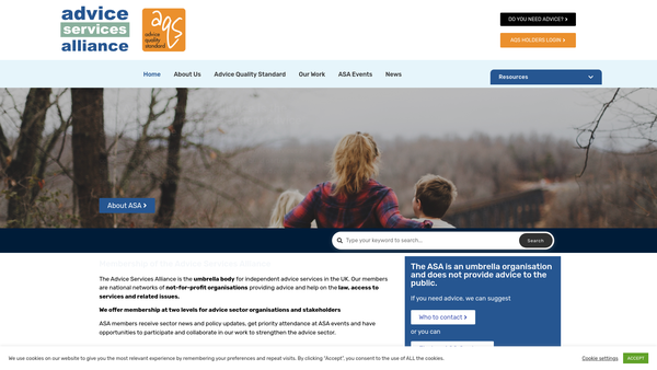 Screenshot of the The Advice Services Alliance website