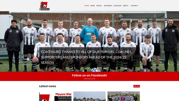Screenshot of the AFC Dronfield Junior Football Club website