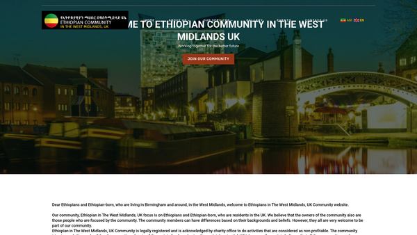 Screenshot of the Ethiopian Community in the West Midlands website