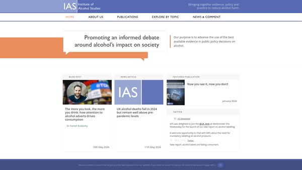 Screenshot of the Institute Of Alcohol Studies website