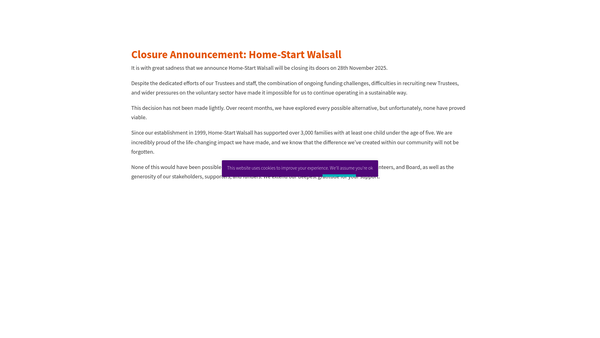 Screenshot of the Home-Start Walsall website