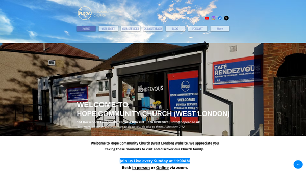 Screenshot of the Hope Community Church (West London) website