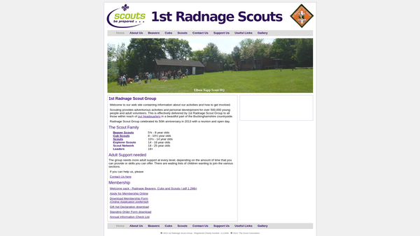 Screenshot of the 1st Radnage Scout Group website