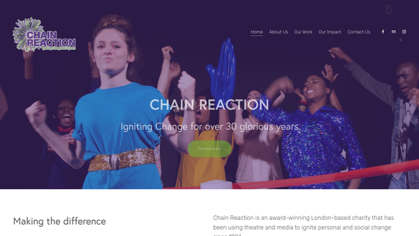 Screenshot of the Chain Reaction Theatre Company website