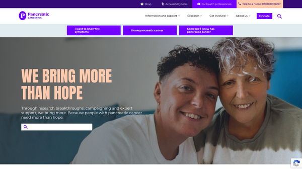 Screenshot of the Pancreatic Cancer UK website