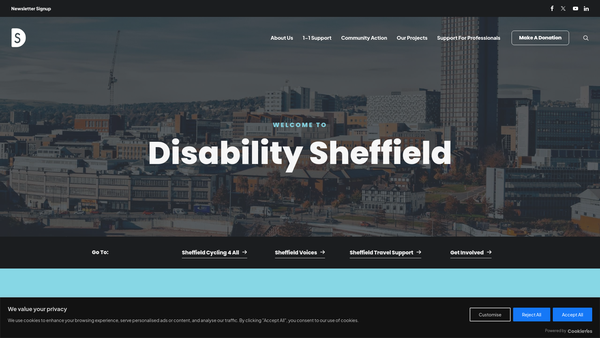 Screenshot of the Disability Sheffield Centre For Independent Living Limited website