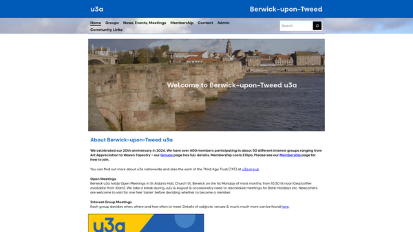 Screenshot of the Berwick-Upon-Tweed U3A website