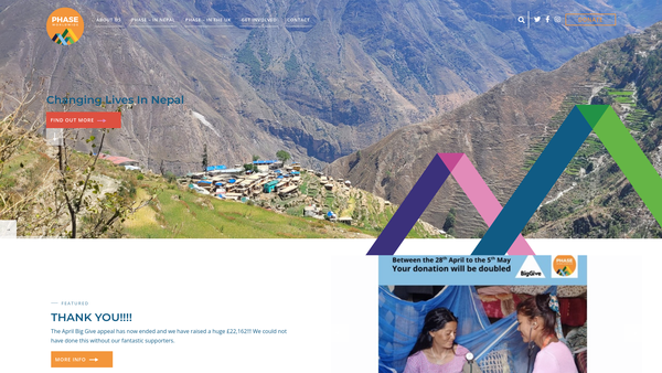 Screenshot of the Phase Worldwide (Practical Help Achieving Self Empowerment Worldwide) website