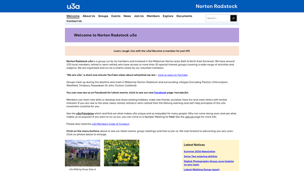 Screenshot of the Norton Radstock U3A website