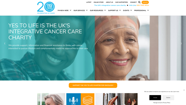 Screenshot of the Yes To Life Ltd website