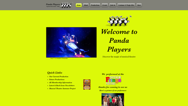 Screenshot of the The Panda Players website