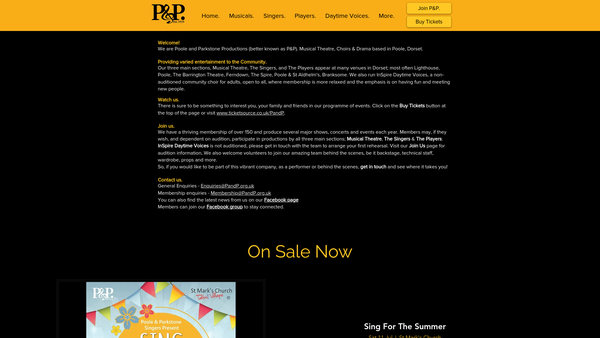 Screenshot of the Poole & Parkstone Productions website