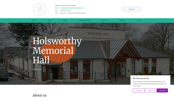Screenshot of the Holsworthy Memorial Hall Limited website