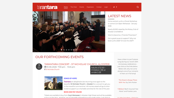 Screenshot of the Tarantara website