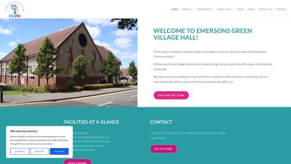 Screenshot of the Emersons Green Village Hall website