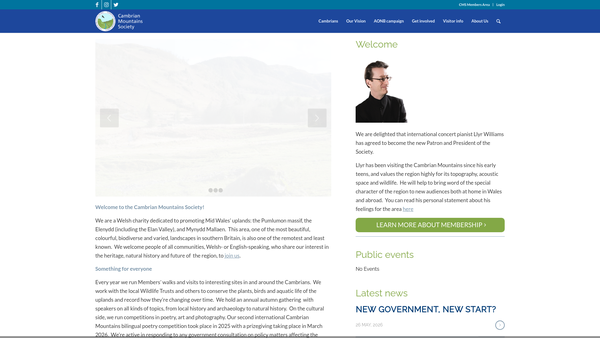 Screenshot of the Cambrian Mountains Society website